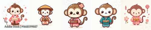 cute monkey vector in kimono costume