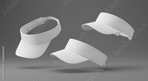 Three white visors arranged on a white background isolated on white background