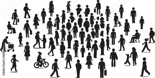 Crowd of people vector illustration: diverse group silhouettes for design projects eps