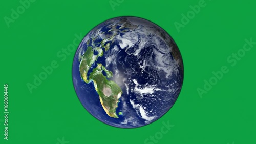 4K Ultra HD Realistic Planet Earth Rotating Seamlessly on Green Screen Background for Chroma Key, Presentations, Documentaries, and Visual Effects
