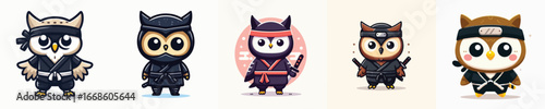 cute owl vector in ninja costume