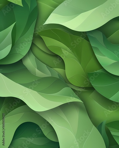 Green eco-friendly papercut layered abstract background with leaf shapes