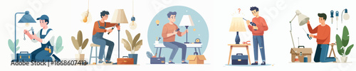 vector of young man repairing a lamp