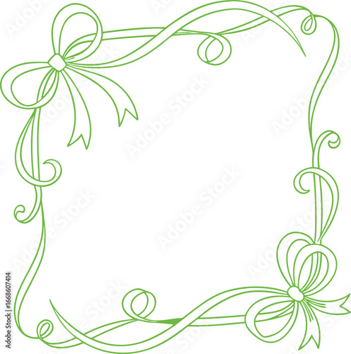 Elegant pastel green ribbon border design with soft swirling flourishes for celebrations white background
