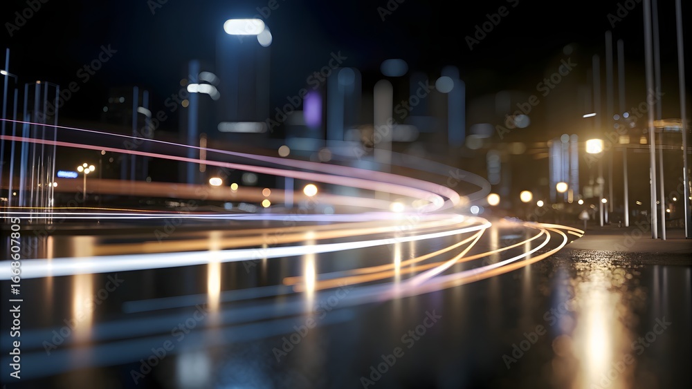 Fototapeta premium Glowing City Skyline at Night, Futuristic Urban Landscape