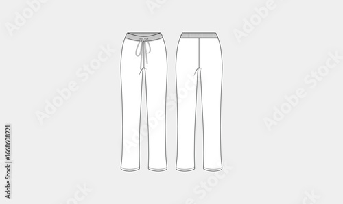 pants sketch vector, girls trousers set technical fashion flat sketch vector illustration, front and back view, detailed hand-drawn