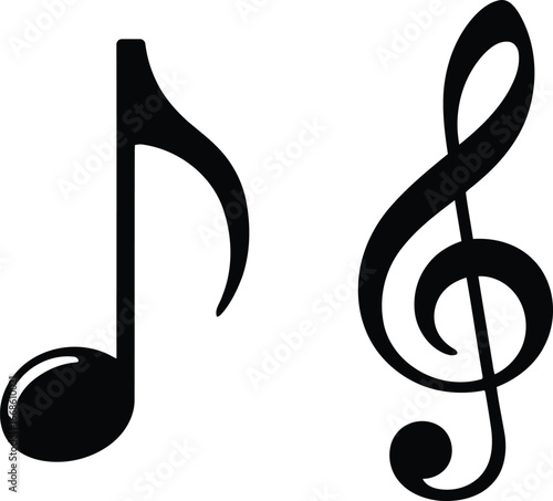 Musical Notations Depicting a Rhythm Note and a Treble Clef Sign, Symbolizing Harmony, Melody and the Language of Music Itself With Simplicity