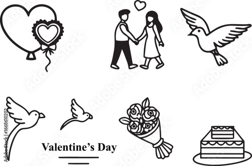 Valentines' day, Love, 14 February line art vector icon set. Festival and Holiday flat black outline icons Editable Strock linear