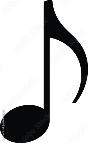 Elegant Eighth Note Depiction Musical Symbol in Striking Black Silhouette for Music Education and Creative Artistic Projects Perfect for Graphic Design
