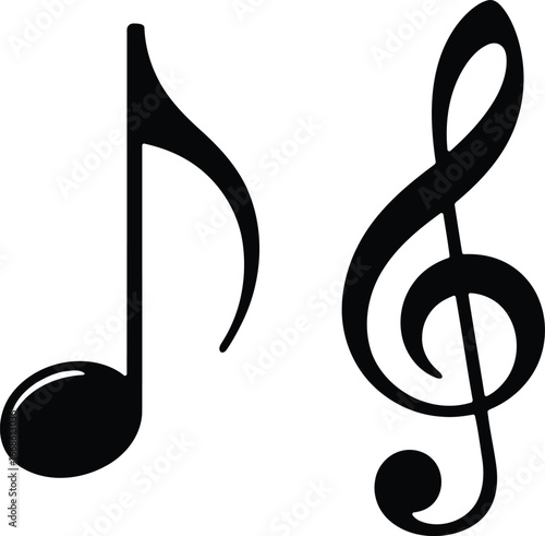 Musical Symbols of a Quarter Note and Treble Clef in Harmony Representing Musical Composition Arrangement and Expression Through Melody and Rhythmic Notation