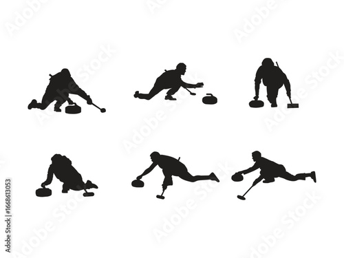 Dynamic curlers in action, sliding stones across ice, capturing the sport's intensity and skill, perfect for athletic themes.