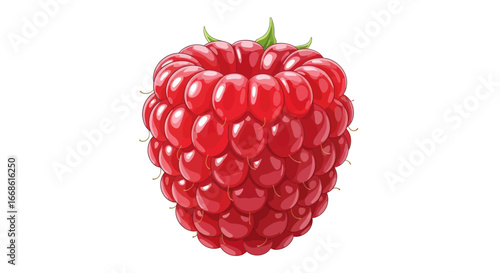 Single Ripe Raspberry Close-Up on White Background.