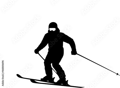 a skier gracefully descending against a stark white background, capturing the essence of winter sports