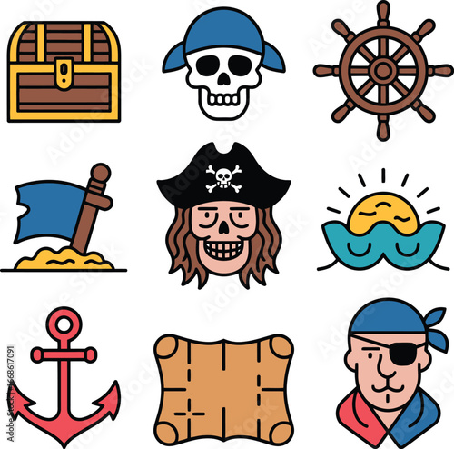 Pirate Icons Treasure Skull Ship Wheel  More