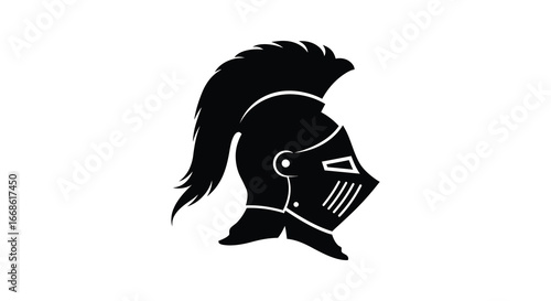 Black silhouette of a knight s helmet with a horse s mane