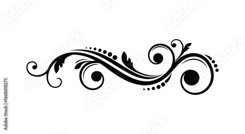 A black swirly floral design element on a white background silhouette