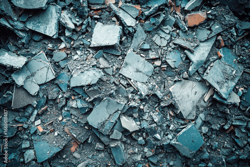 Wallpaper Mural Fragments of tiles and debris cover the ground after a recent renovation at a building site, showcasing remnants of old materials Torontodigital.ca