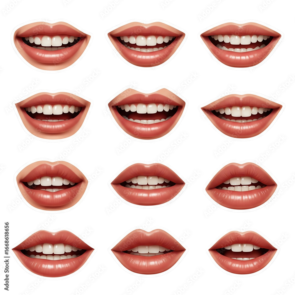 Obraz premium Happy mouth png sticker set, smiling lips, transparent background