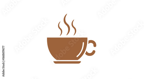 A steaming cup of coffee or tea in a brown mug, perfect for a cozy morning beverage or a warm break