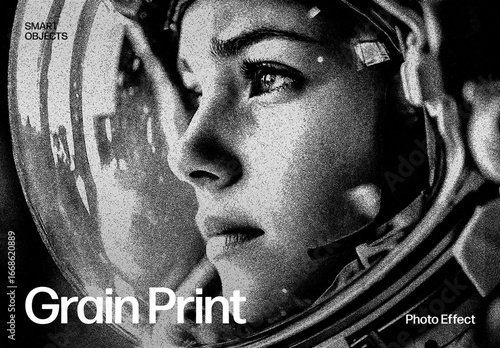 Grain Print Photo Effect Template with Black and White Riso Texture Overlay