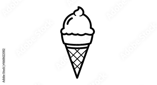 Deliciously simple line art illustration of a classic ice cream cone, perfect for summer treats and sweet desserts