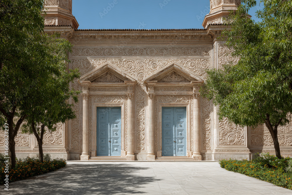 Obraz premium discover unique entrances of famous museums and galleries in european capitals devoid of people
