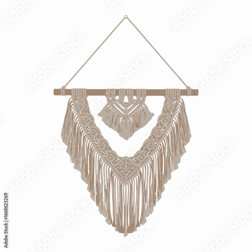 Bohemian Macrame Wall Hanging with Intricate Knotting and Tassels for Home Decor and Creative Design Isolated on White Background