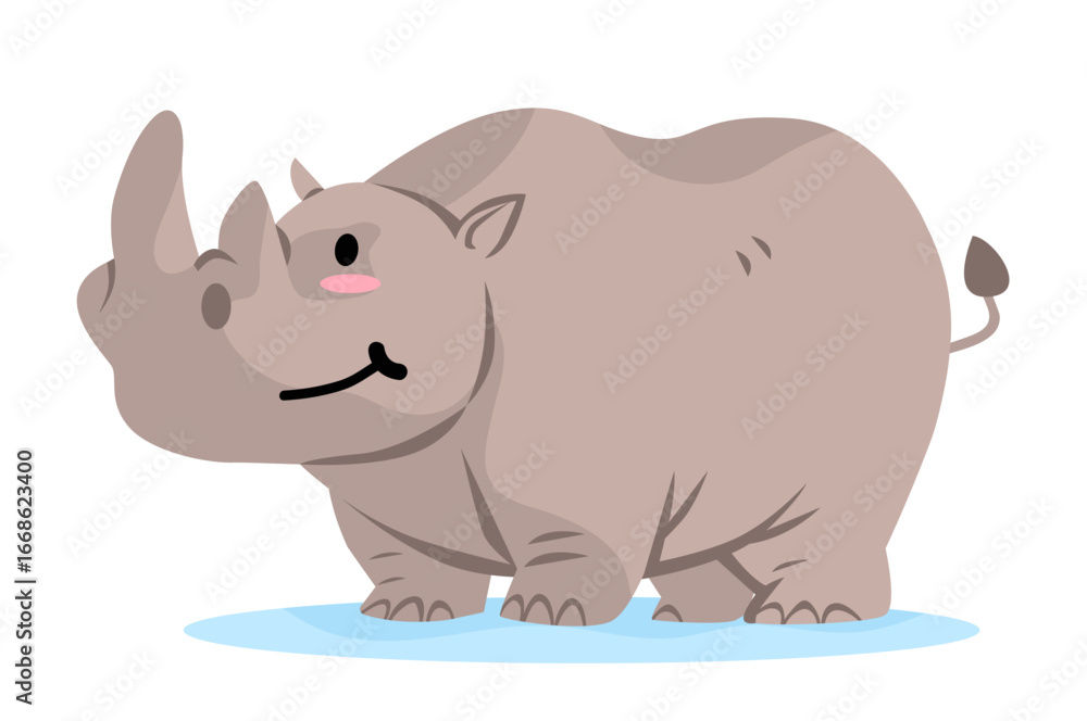 Fototapeta premium Cute cheerful rhino on white. Animal vector illustration