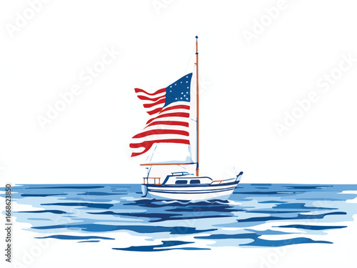 sailing ship with usa flag on the sea
