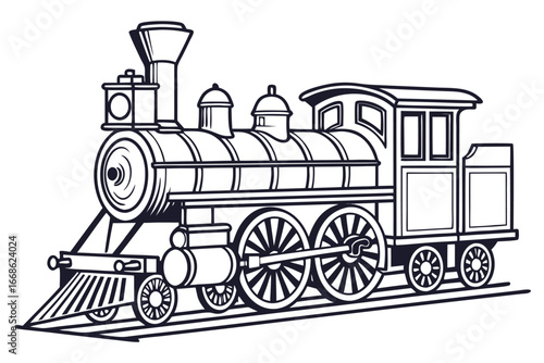 Vintage Steam Locomotive Train Illustration On White Background steam engine retro