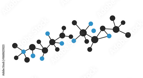 A molecular structure model with black and blue atoms and bonds on white background silhouette