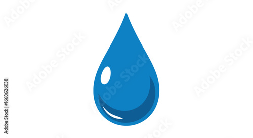 Isolated blue water droplet representing purity and freshness on white.