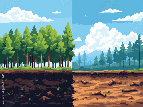 Deforestation Versus Green Forest Landscape