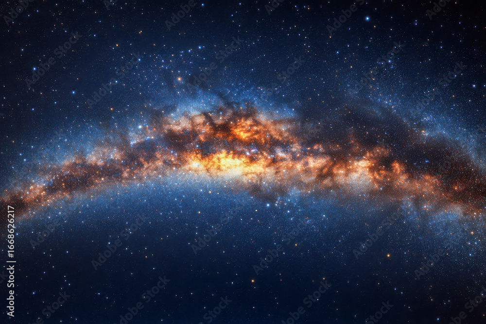 Fototapeta premium A stunning galaxy shines in the vast darkness of space, showcasing vibrant colors and clusters of stars amidst swirling cosmic dust