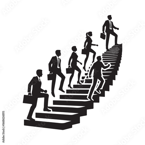 Business people climbing stairs vector silhouette outline logo design concept illustration