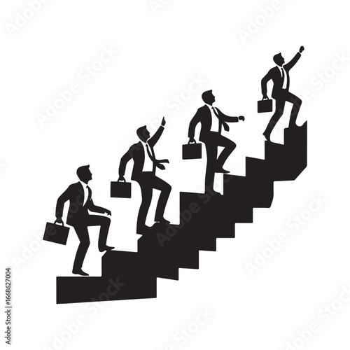 Business people climbing stairs vector silhouette outline logo design concept illustration