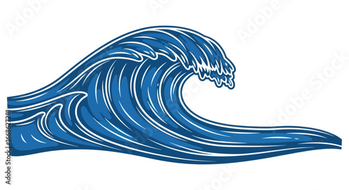 Detailed illustration of a large ocean wave in motion.