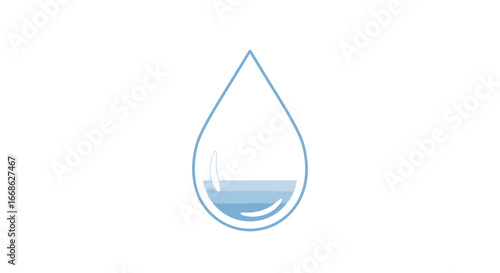 Abstract representation of a water drop with a clear blue liquid inside and a white background, symbolizing purity and hydration for various applications
