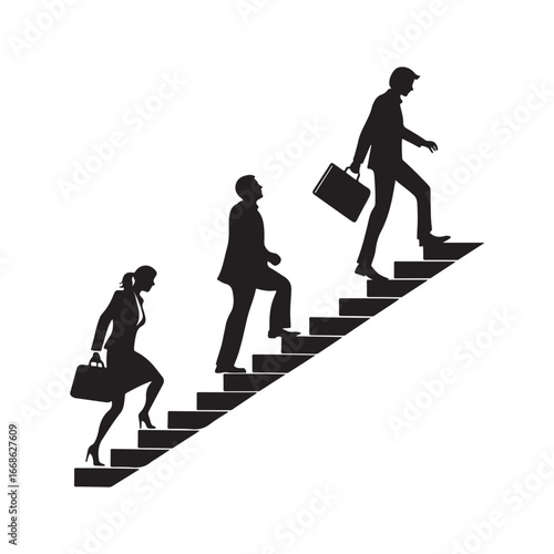 Business people climbing stairs vector silhouette outline logo design concept illustration