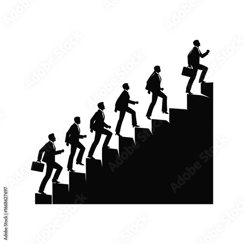 Business people climbing stairs vector silhouette outline logo design concept illustration