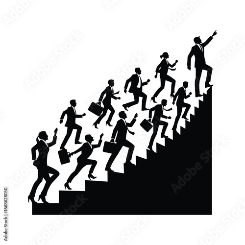 Business people climbing stairs vector silhouette outline logo design concept illustration