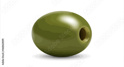 single green olive with hole realistic image.