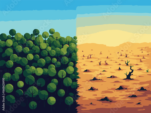 Deforestation Versus Green Forest Landscape