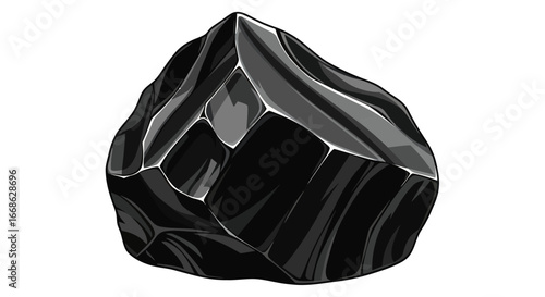 Rough black mineral stone with shiny facets.