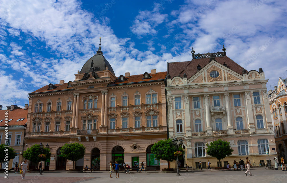 Fototapeta premium Old buildings in Novi Sad's central square, Serbia