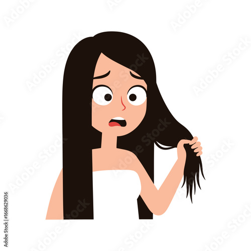 Worried woman with damaged hair hair loss split ends dry hair unhealthy hair hair problems hair care hair treatment
