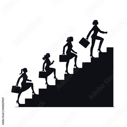 Business people climbing stairs vector silhouette outline logo design concept illustration