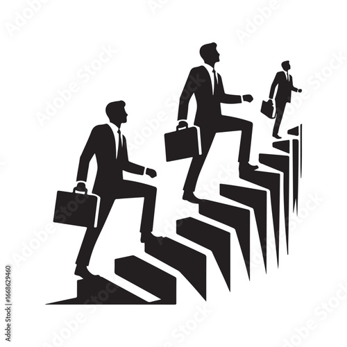 Business people climbing stairs vector silhouette outline logo design concept illustration