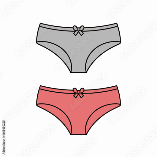 Two pairs of stylish womens panties in gray and pink with cute ribbon bow designs for fashion and comfort