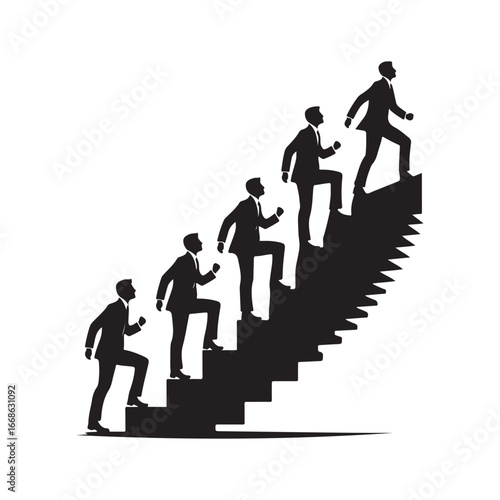 Business people climbing stairs vector silhouette outline logo design concept illustration